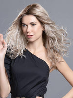 DIVA by ELLEN WILLE in CHAMPAGNE ROOTED 24.14.20 | Lightest Ash Blonde, Medium Ash Blonde, and Light Strawberry Blonde blend with Dark Shaded Roots