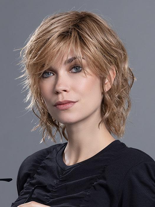 Anima | Mini Lace Front Mono Crown Heat-Friendly Synthetic Wig by Ellen Wille | Edgy Beach Waves, Blunt Fringe, Petite Average Fit - Buy Wigs USA