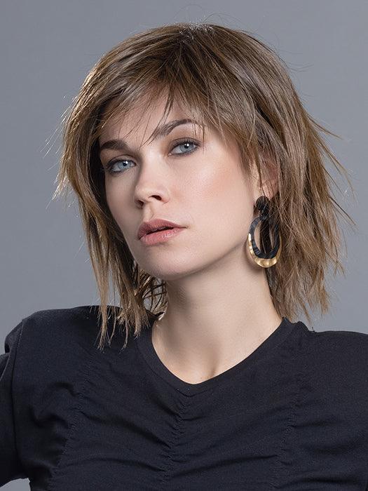 Anima | Mini Lace Front Mono Crown Heat-Friendly Synthetic Wig by Ellen Wille | Edgy Beach Waves, Blunt Fringe, Petite Average Fit - Buy Wigs USA