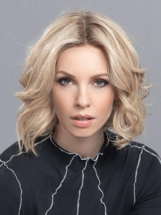 ELEGANCE by ELLEN WILLE in CHAMPAGNE ROOTED 22.16.25 | Light Neutral Blonde and Medium Blonde with Lightest Golden Blonde Blend and Shaded Roots  *Image has been styled